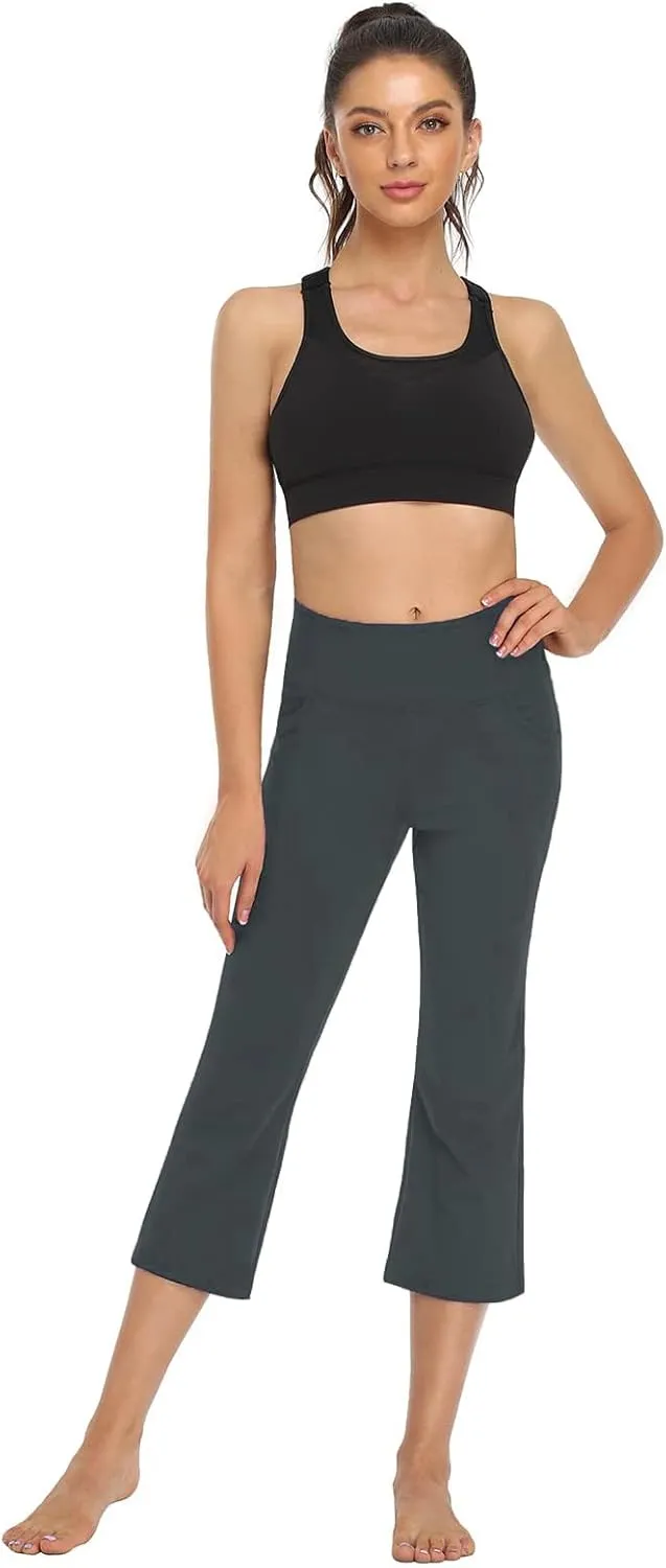 FIRST WAY Buttery Soft Women's Bootcut Yoga Pants Capris with 3 Pockets Lounge Floral Printing