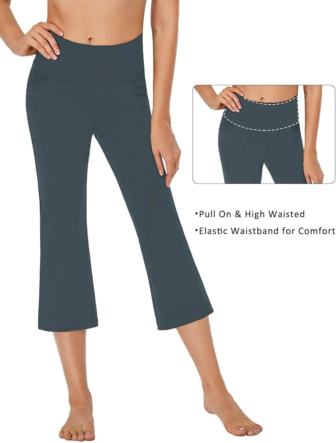 FIRST WAY Buttery Soft Women's Bootcut Yoga Pants Capris with 3 Pockets Lounge Floral Printing