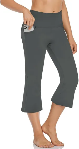 FIRST WAY Buttery Soft Women's Bootcut Yoga Pants Capris with 3 Pockets Lounge Floral Printing