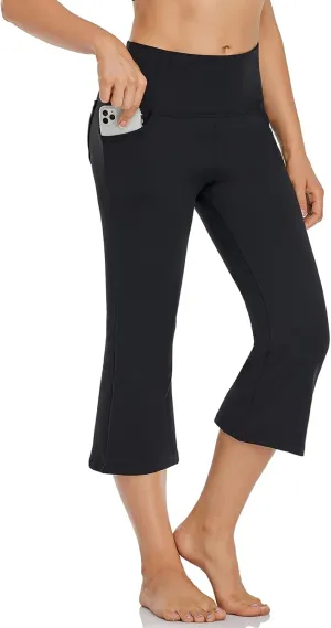 FIRST WAY Buttery Soft Women's Bootcut Yoga Pants Capris with 3 Pockets Lounge Floral Printing