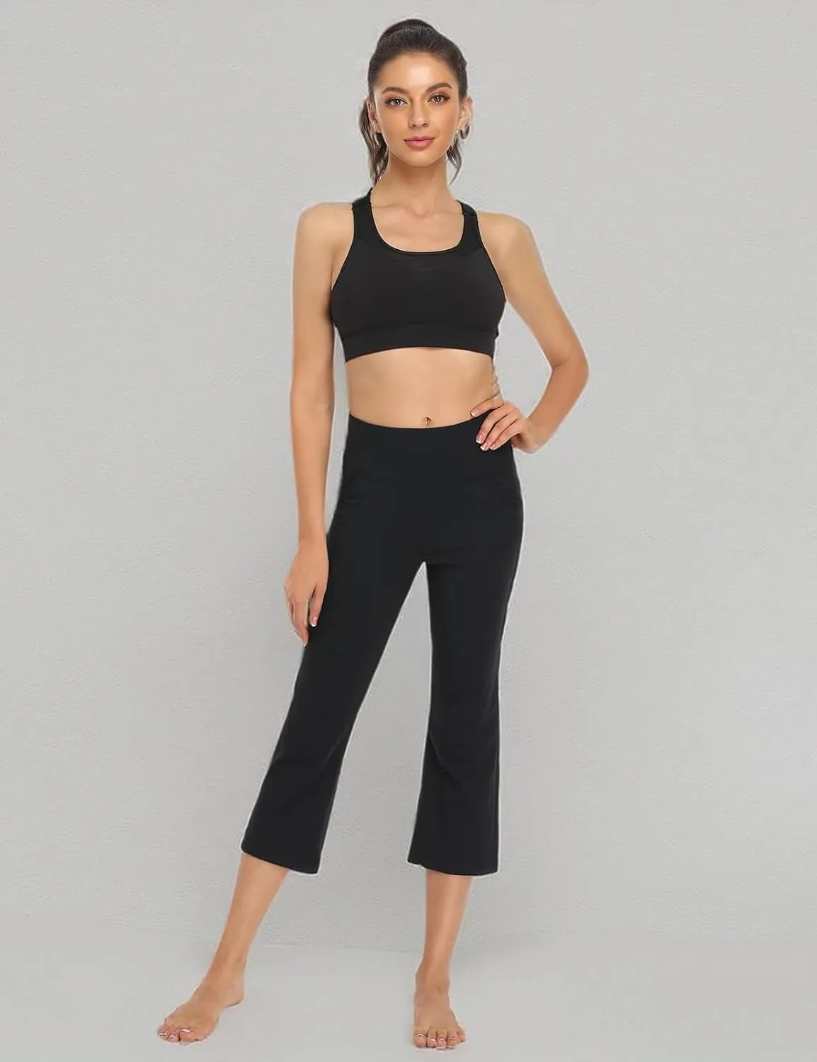 FIRST WAY Buttery Soft Women's Bootcut Yoga Pants Capris with 3 Pockets Lounge Floral Printing