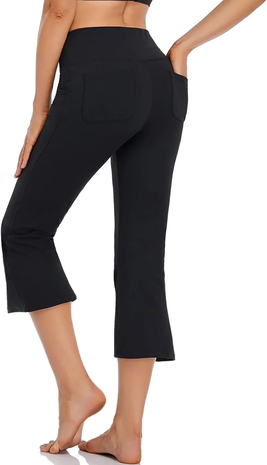 FIRST WAY Buttery Soft Women's Bootcut Yoga Pants Capris with 3 Pockets Lounge Floral Printing