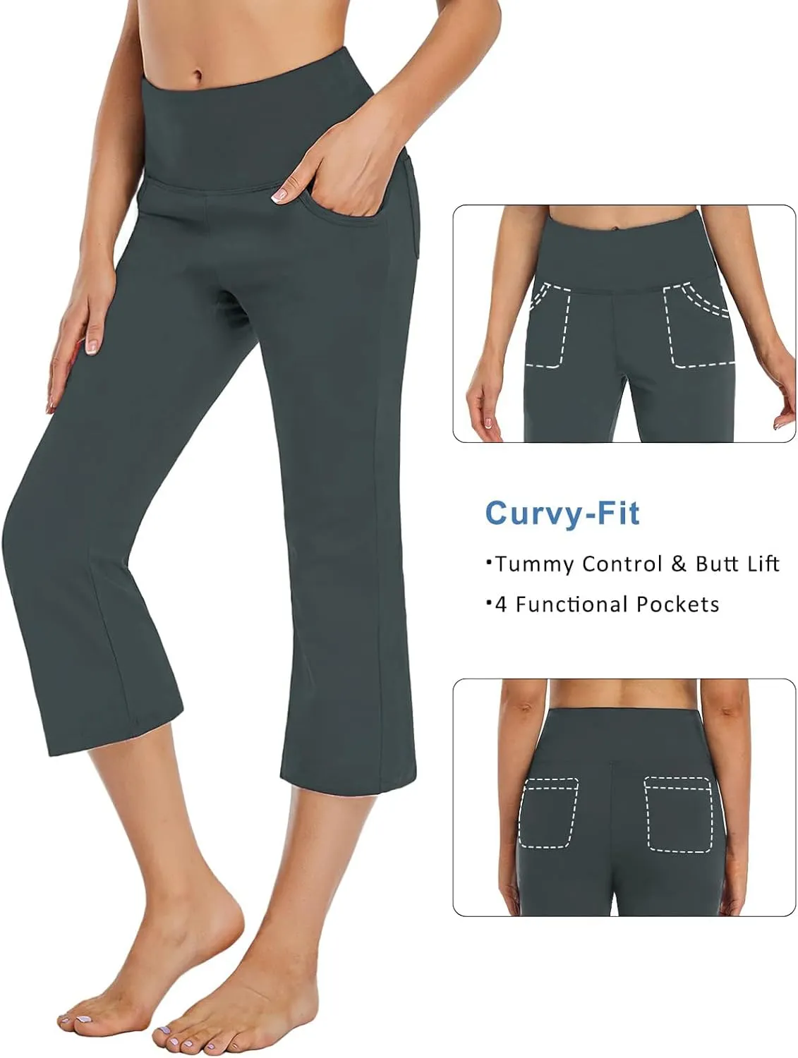FIRST WAY Buttery Soft Women's Bootcut Yoga Pants Capris with 3 Pockets Lounge Floral Printing