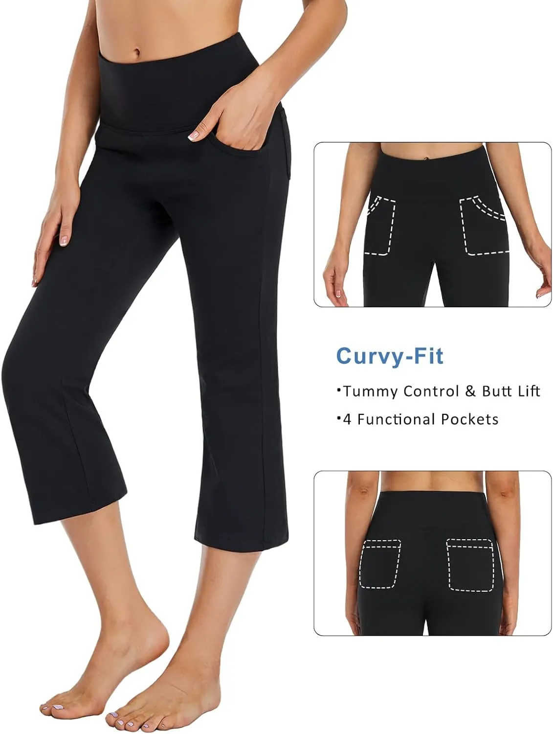FIRST WAY Buttery Soft Women's Bootcut Yoga Pants Capris with 3 Pockets Lounge Floral Printing