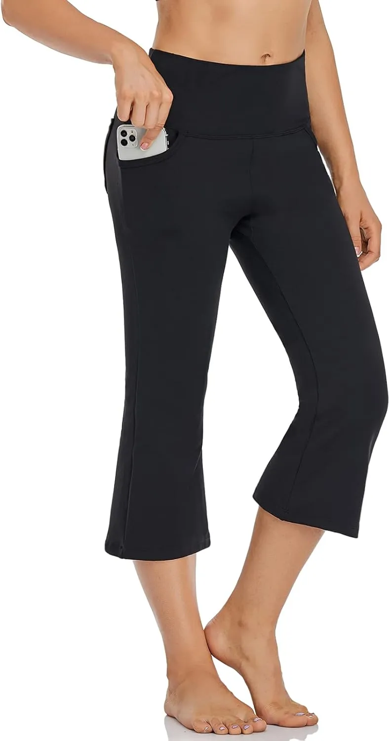 FIRST WAY Buttery Soft Women's Bootcut Yoga Pants Capris with 3 Pockets Lounge Floral Printing