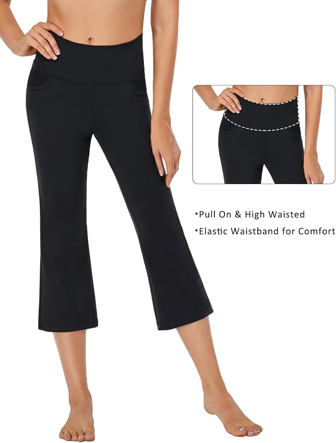 FIRST WAY Buttery Soft Women's Bootcut Yoga Pants Capris with 3 Pockets Lounge Floral Printing