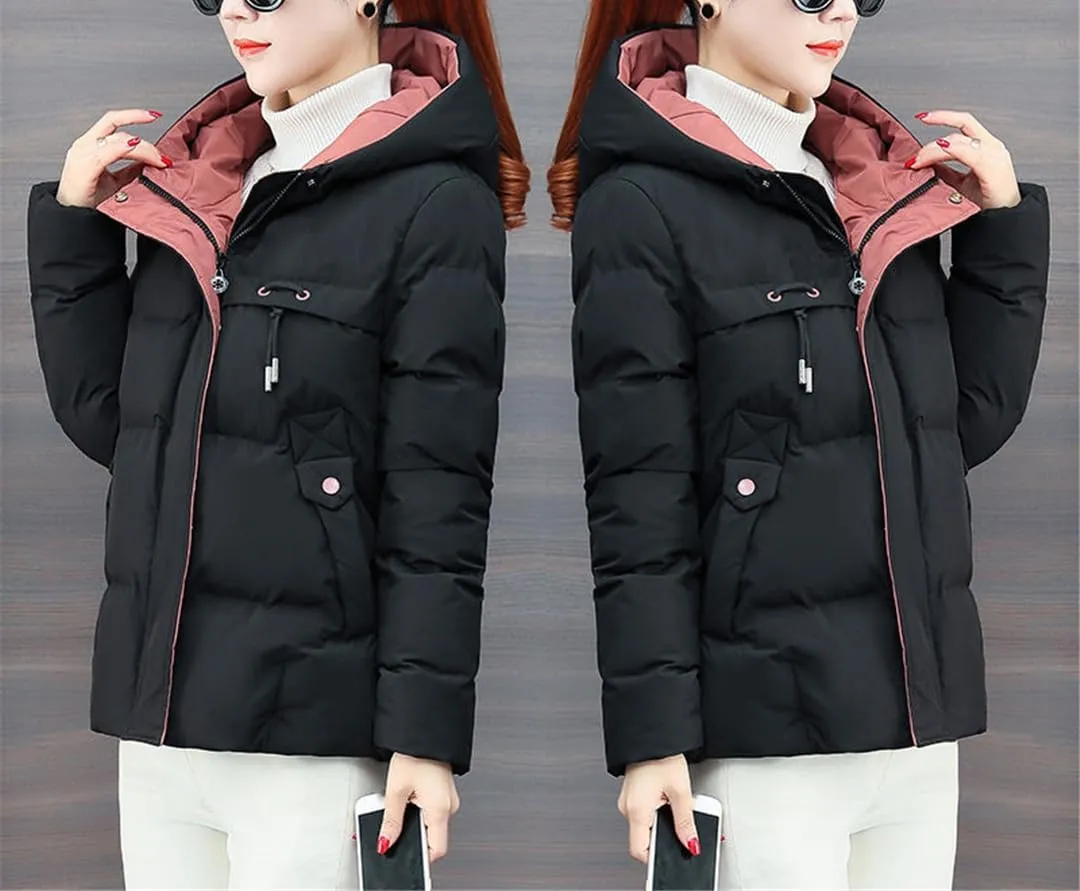 Fjnbbiot Winter Jacket Women Parkas Hooded Thick Down Cotton Padded Parka Short Coat Slim Warm Down Jacket