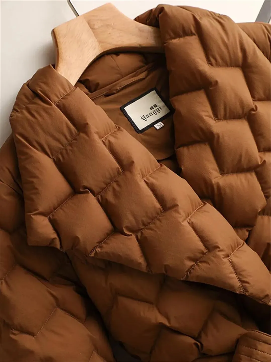 Fnfmrfmr Women's Lightweight Down Jacket Tie Belt Long Cotton White Duck Parka Long Sleeve Pockets Coat