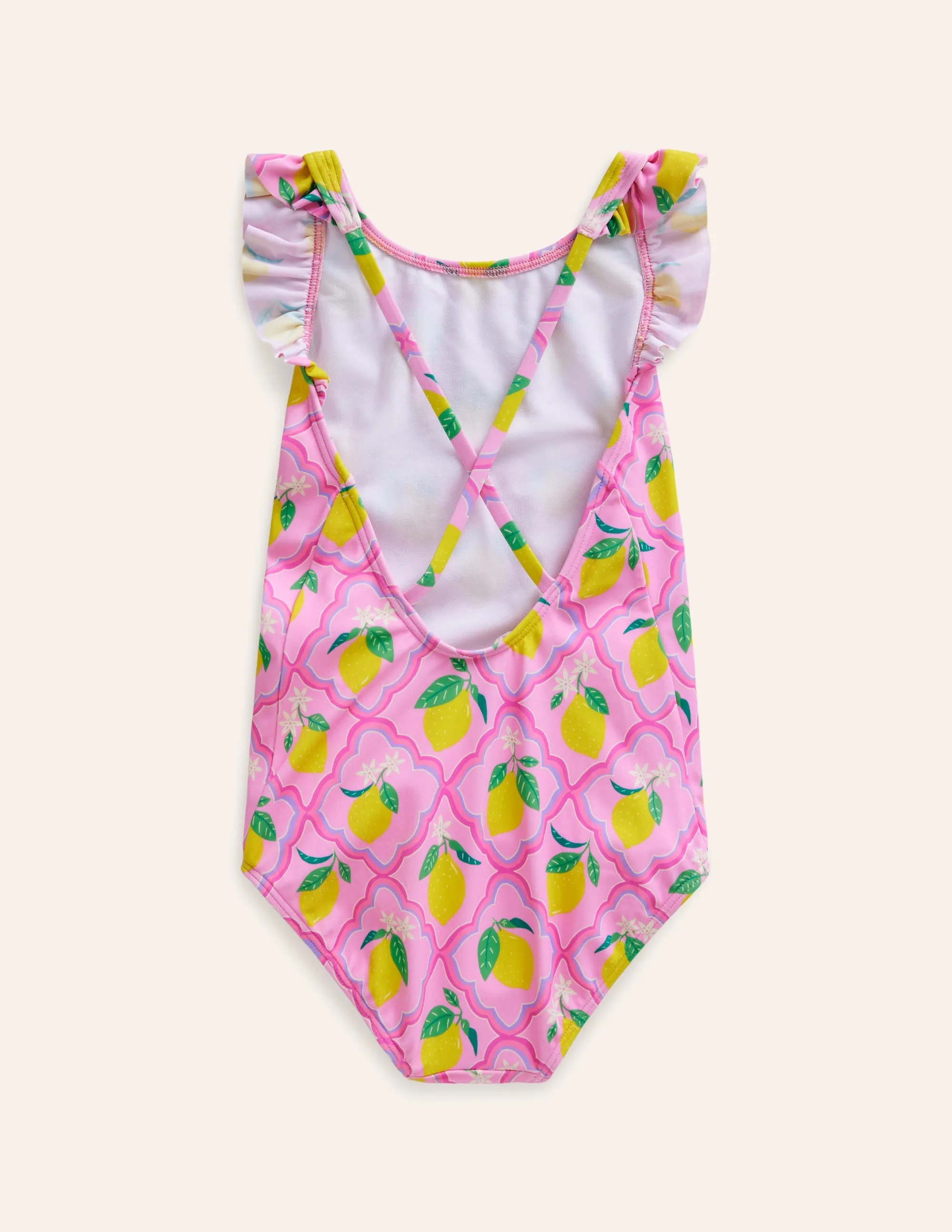 Frill Crossback Swimsuit-Pink Lemon Grove