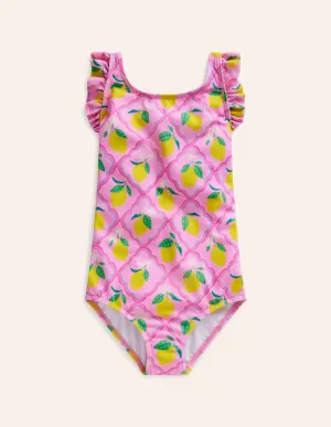 Frill Crossback Swimsuit-Pink Lemon Grove