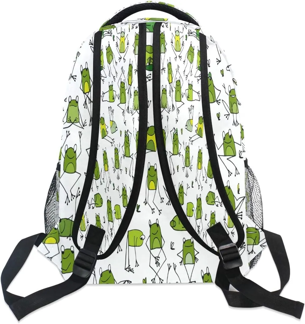 Funny Frogs Pattern Print Travel Backpack for School Water Resistant Bookbag