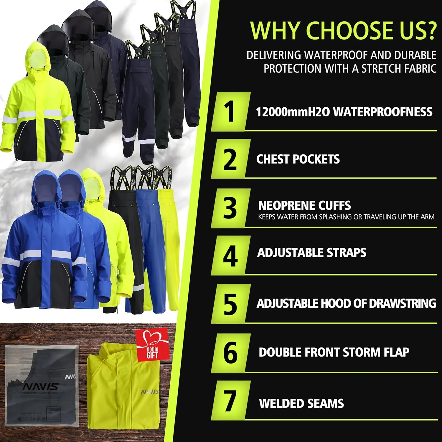 FWG Men's Workwear PRO Rain Suit - Ultimate Safety & Comfort | Waterproof, Durable PU Jacket & Bib Pants Set.