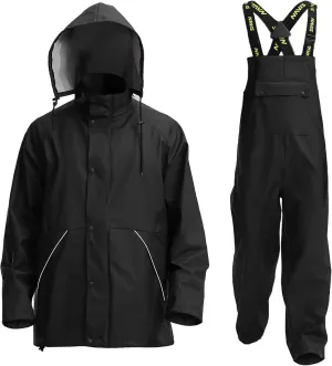 FWG Men's Workwear PRO Rain Suit - Ultimate Safety & Comfort | Waterproof, Durable PU Jacket & Bib Pants Set.