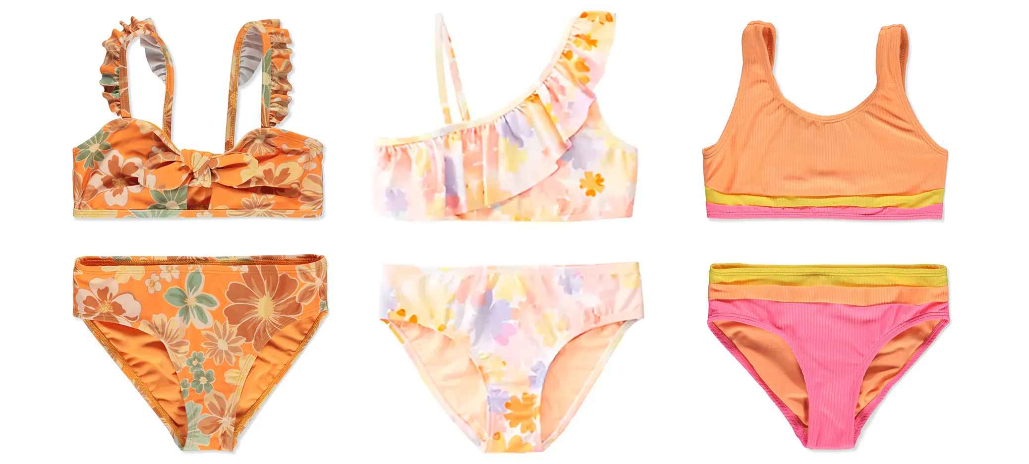 G-BW24 - Wholesale Girl's Ruffle & Paneled Two-Piece Swimsuits