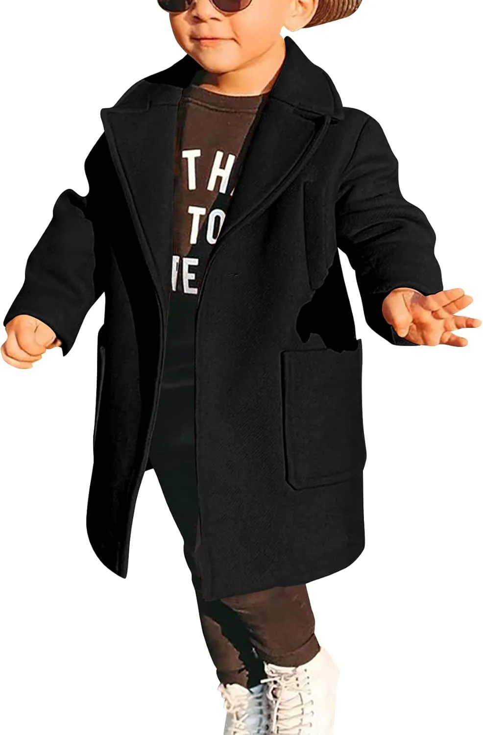 Gafeng Kids Toddler Boys Wool Blend Trench Coat Long Sleeve Mid Length Pea Overcoat Outerwear