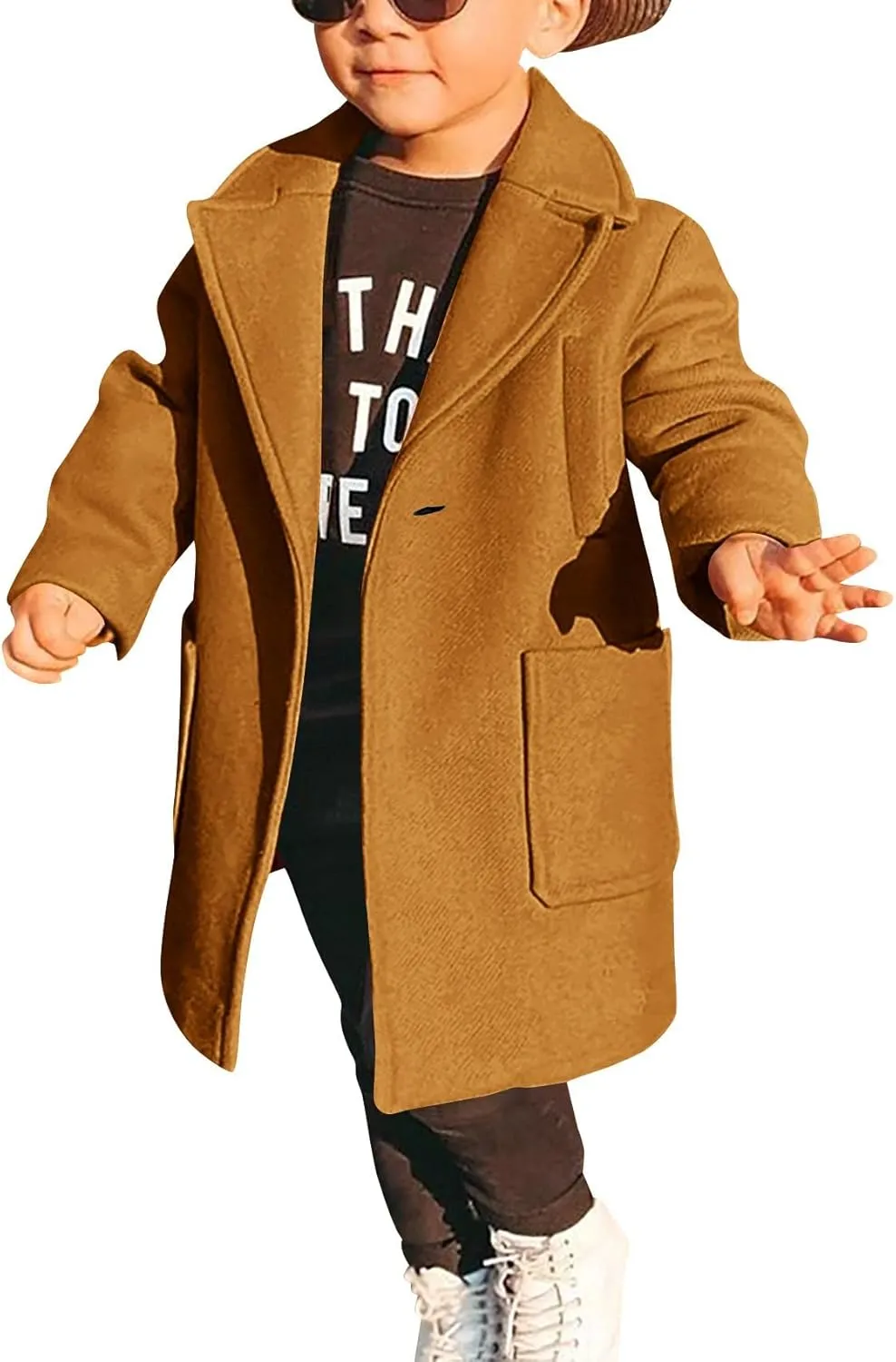 Gafeng Kids Toddler Boys Wool Blend Trench Coat Long Sleeve Mid Length Pea Overcoat Outerwear