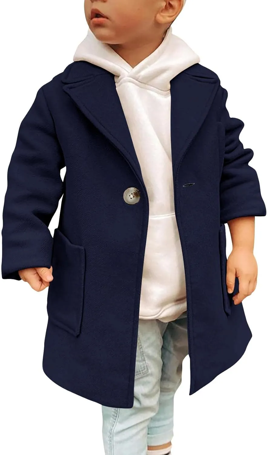 Gafeng Kids Toddler Boys Wool Blend Trench Coat Long Sleeve Mid Length Pea Overcoat Outerwear