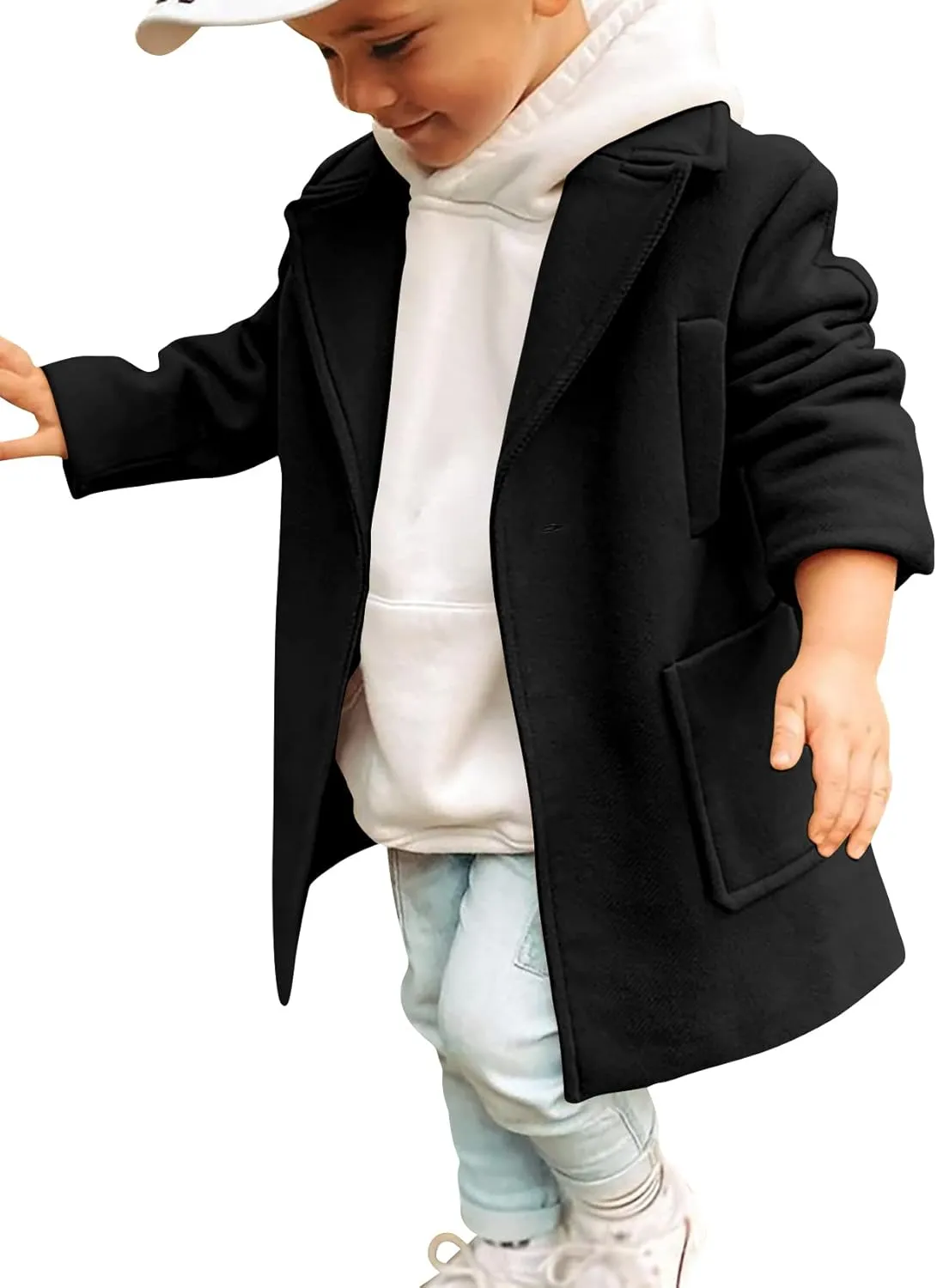 Gafeng Kids Toddler Boys Wool Blend Trench Coat Long Sleeve Mid Length Pea Overcoat Outerwear