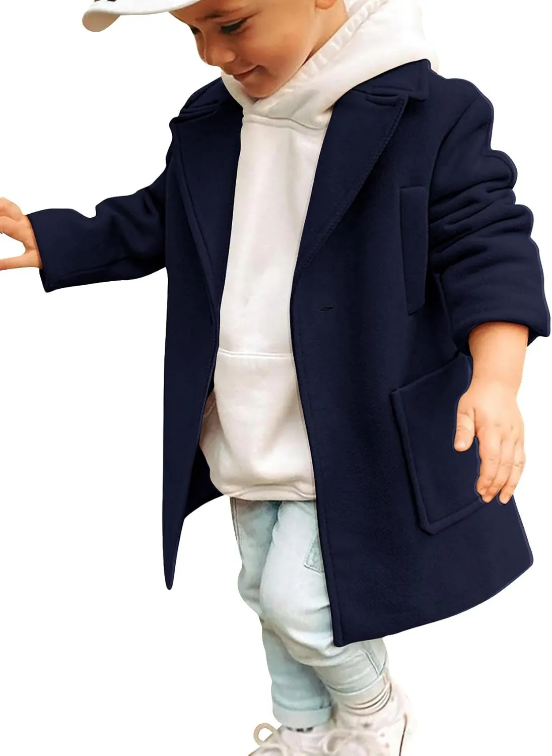 Gafeng Kids Toddler Boys Wool Blend Trench Coat Long Sleeve Mid Length Pea Overcoat Outerwear