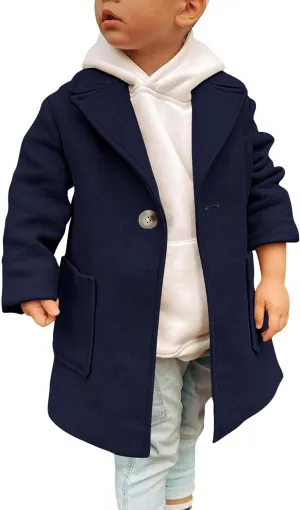 Gafeng Kids Toddler Boys Wool Blend Trench Coat Long Sleeve Mid Length Pea Overcoat Outerwear