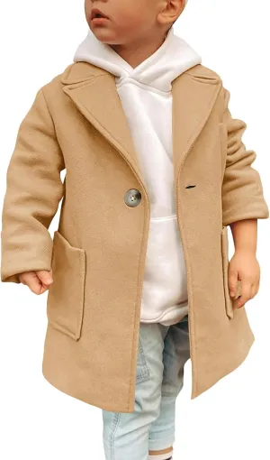 Gafeng Kids Toddler Boys Wool Blend Trench Coat Long Sleeve Mid Length Pea Overcoat Outerwear