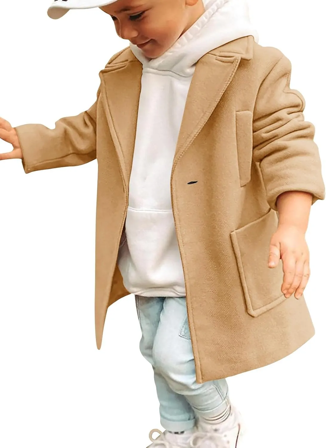Gafeng Kids Toddler Boys Wool Blend Trench Coat Long Sleeve Mid Length Pea Overcoat Outerwear