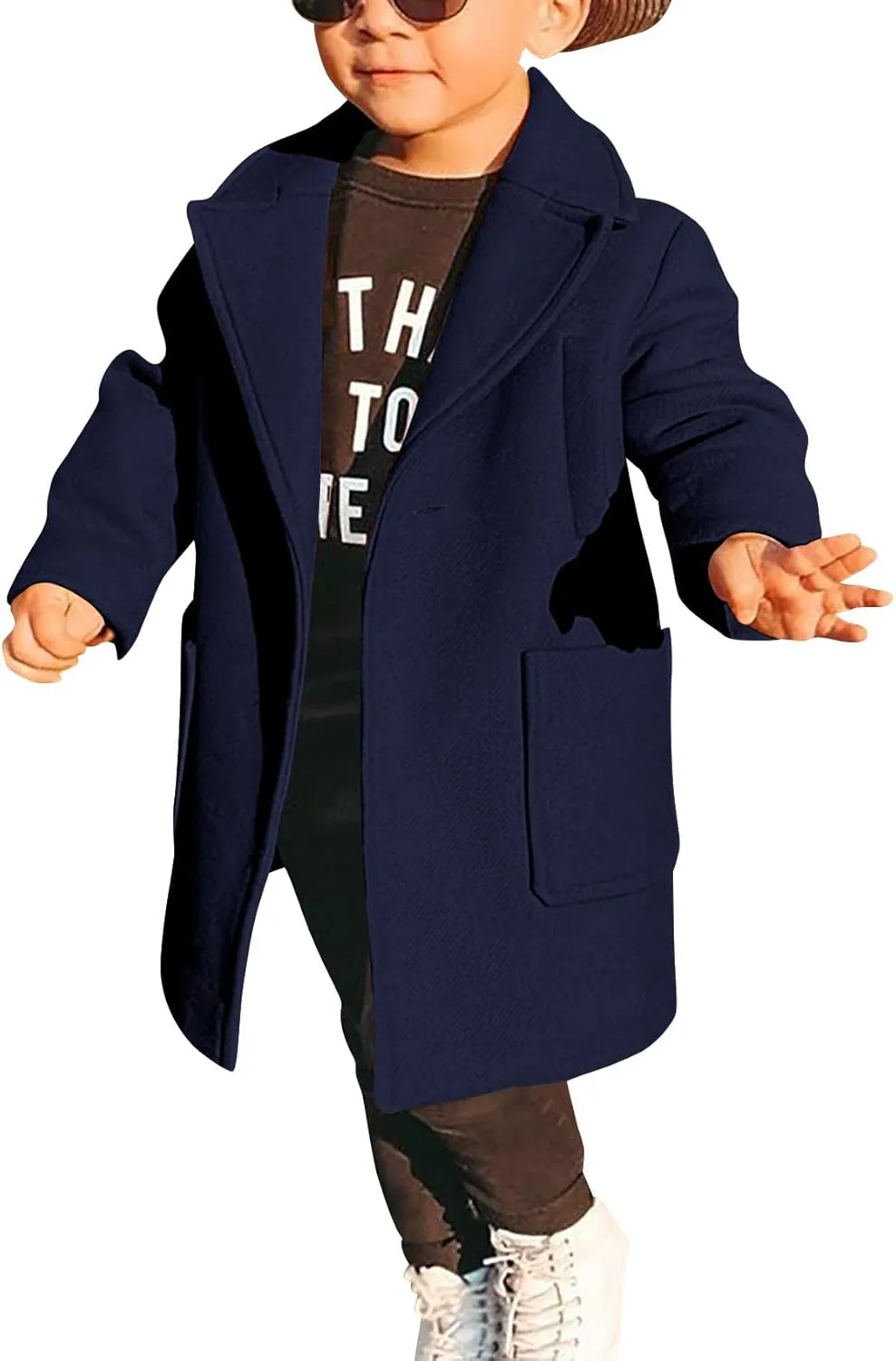 Gafeng Kids Toddler Boys Wool Blend Trench Coat Long Sleeve Mid Length Pea Overcoat Outerwear