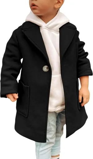 Gafeng Kids Toddler Boys Wool Blend Trench Coat Long Sleeve Mid Length Pea Overcoat Outerwear