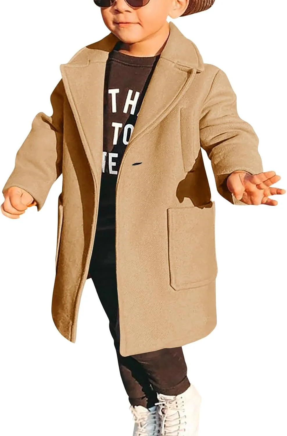 Gafeng Kids Toddler Boys Wool Blend Trench Coat Long Sleeve Mid Length Pea Overcoat Outerwear