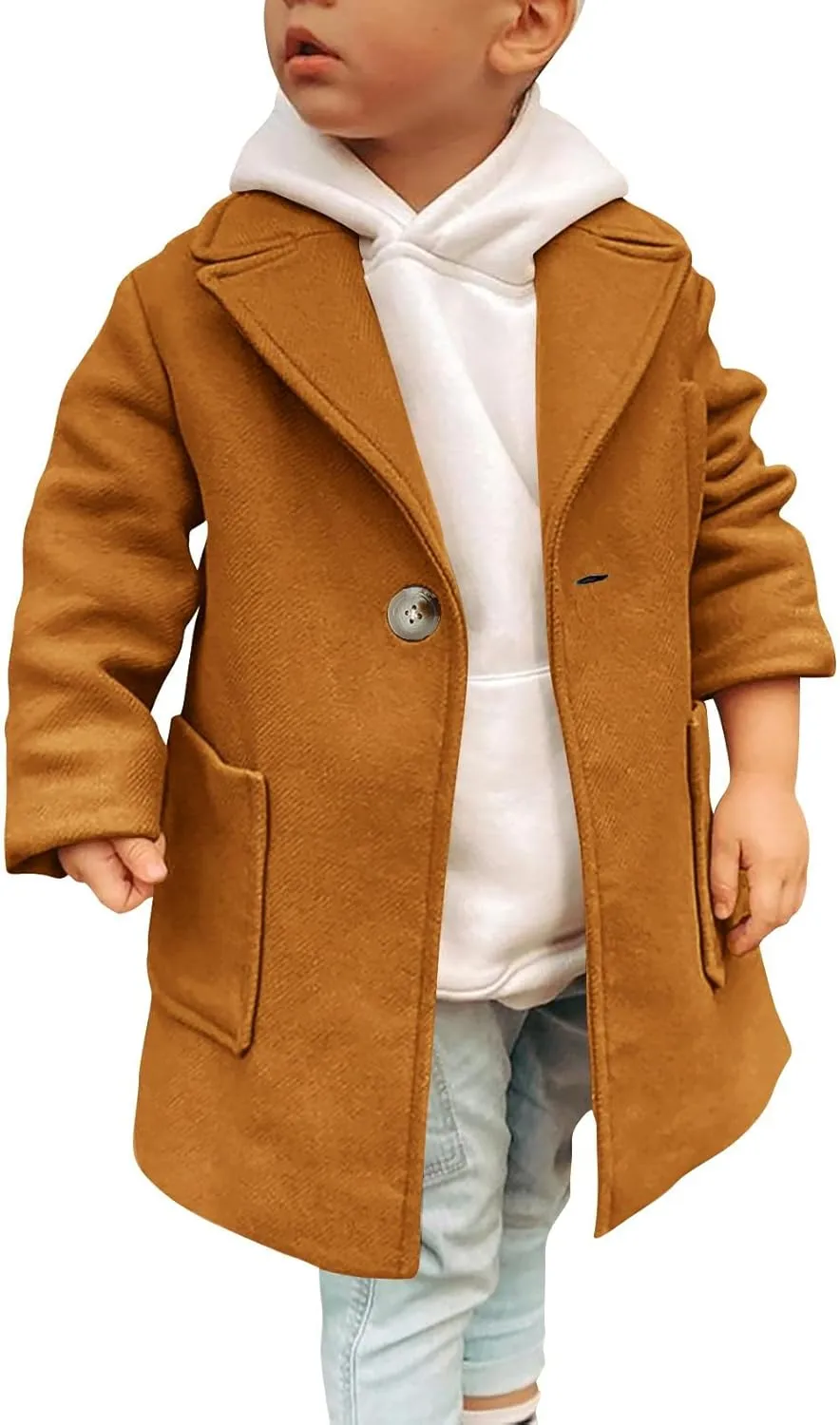 Gafeng Kids Toddler Boys Wool Blend Trench Coat Long Sleeve Mid Length Pea Overcoat Outerwear