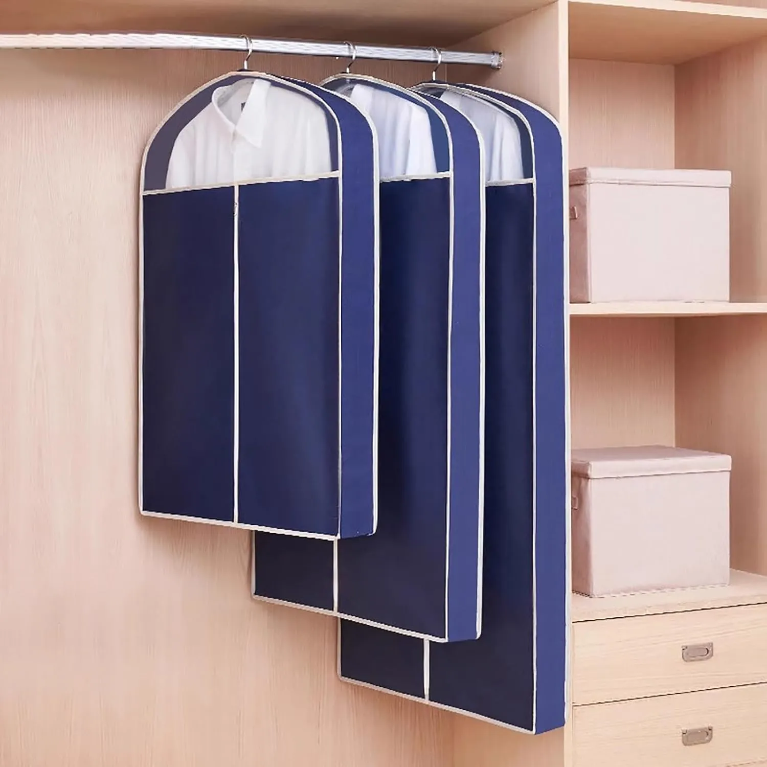 Garment Bags for Hanging ClothesSuit Bags Covers with Zipper, Durable Garment Bags for Storagefor Suits, Gowns, Shirts, Jackets(Blue,43.3in/110cm)