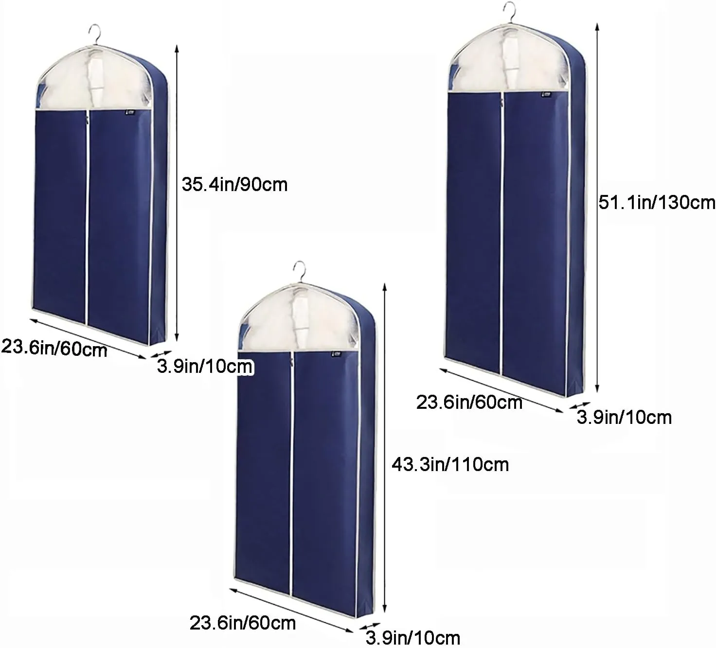 Garment Bags for Hanging ClothesSuit Bags Covers with Zipper, Durable Garment Bags for Storagefor Suits, Gowns, Shirts, Jackets(Blue,43.3in/110cm)