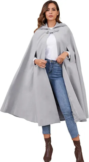 Gihuo Cape Poncho Women's Hooded Maxi Cloak Coat Winter Warm Long Cloak Cosplay Costumes Outerwear
