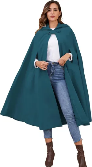 Gihuo Cape Poncho Women's Hooded Maxi Cloak Coat Winter Warm Long Cloak Cosplay Costumes Outerwear