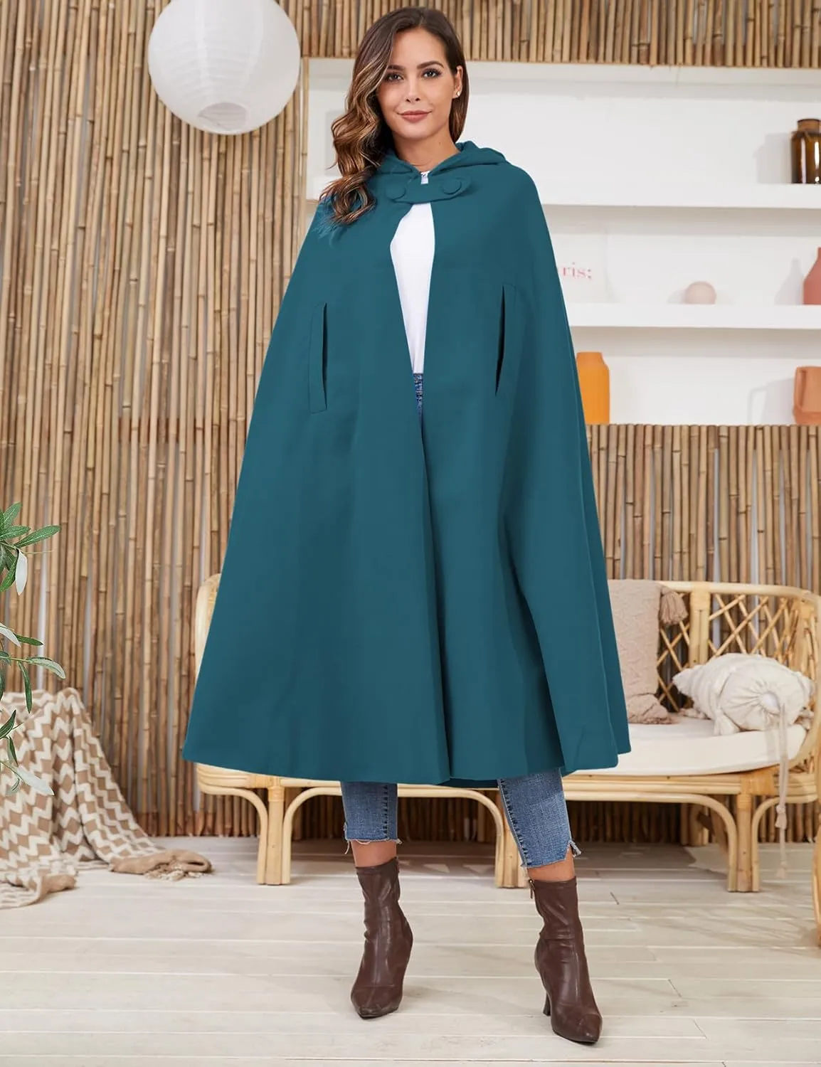 Gihuo Cape Poncho Women's Hooded Maxi Cloak Coat Winter Warm Long Cloak Cosplay Costumes Outerwear