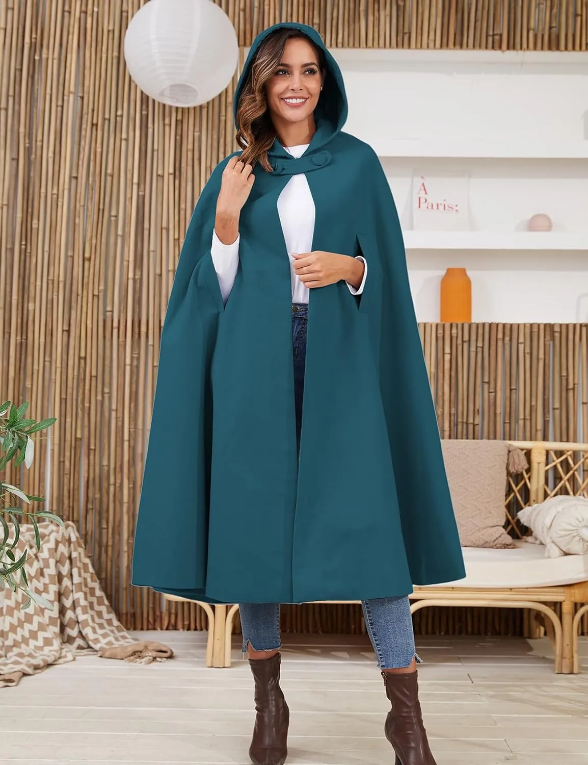 Gihuo Cape Poncho Women's Hooded Maxi Cloak Coat Winter Warm Long Cloak Cosplay Costumes Outerwear