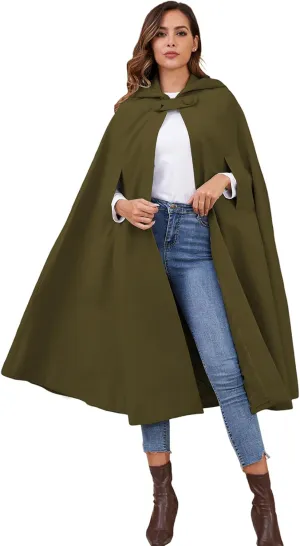 Gihuo Cape Poncho Women's Hooded Maxi Cloak Coat Winter Warm Long Cloak Cosplay Costumes Outerwear