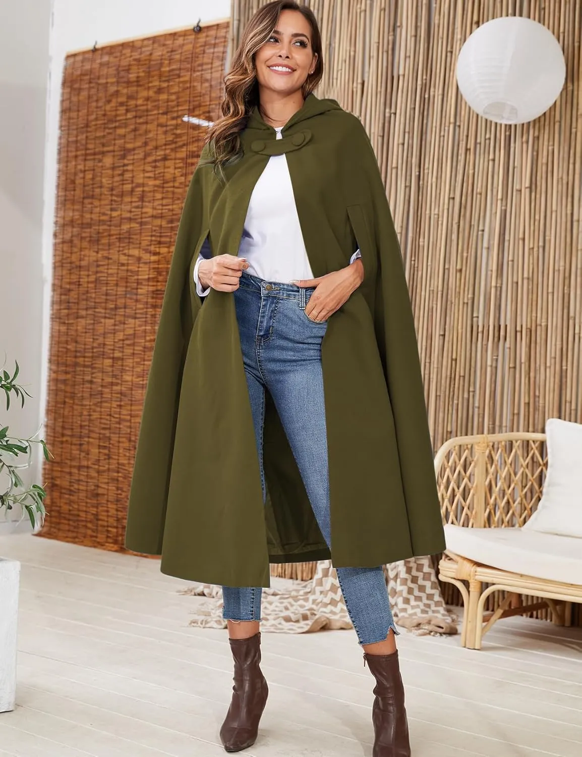 Gihuo Cape Poncho Women's Hooded Maxi Cloak Coat Winter Warm Long Cloak Cosplay Costumes Outerwear