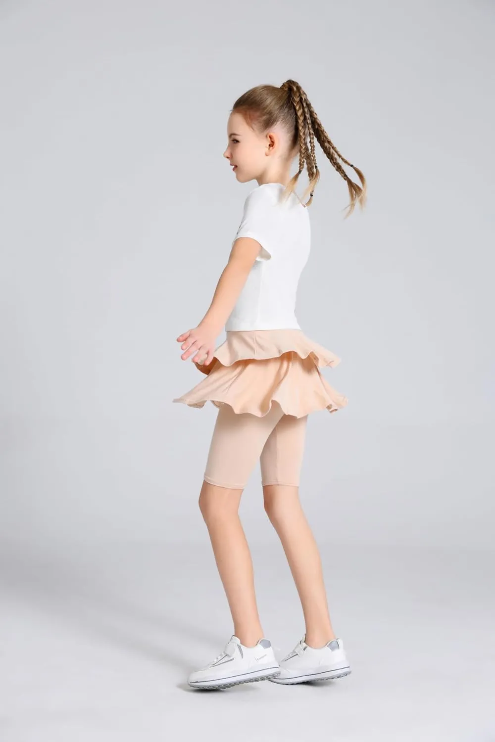 Girls 4-12 Years Knee-Length Skirted Leggings, Summer Stretchy Athletic Pants for Toddler Kids - Breathable & Durable