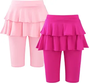 Girls 4-12 Years Knee-Length Skirted Leggings, Summer Stretchy Athletic Pants for Toddler Kids - Breathable & Durable
