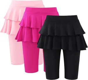 Girls 4-12 Years Knee-Length Skirted Leggings, Summer Stretchy Athletic Pants for Toddler Kids - Breathable & Durable