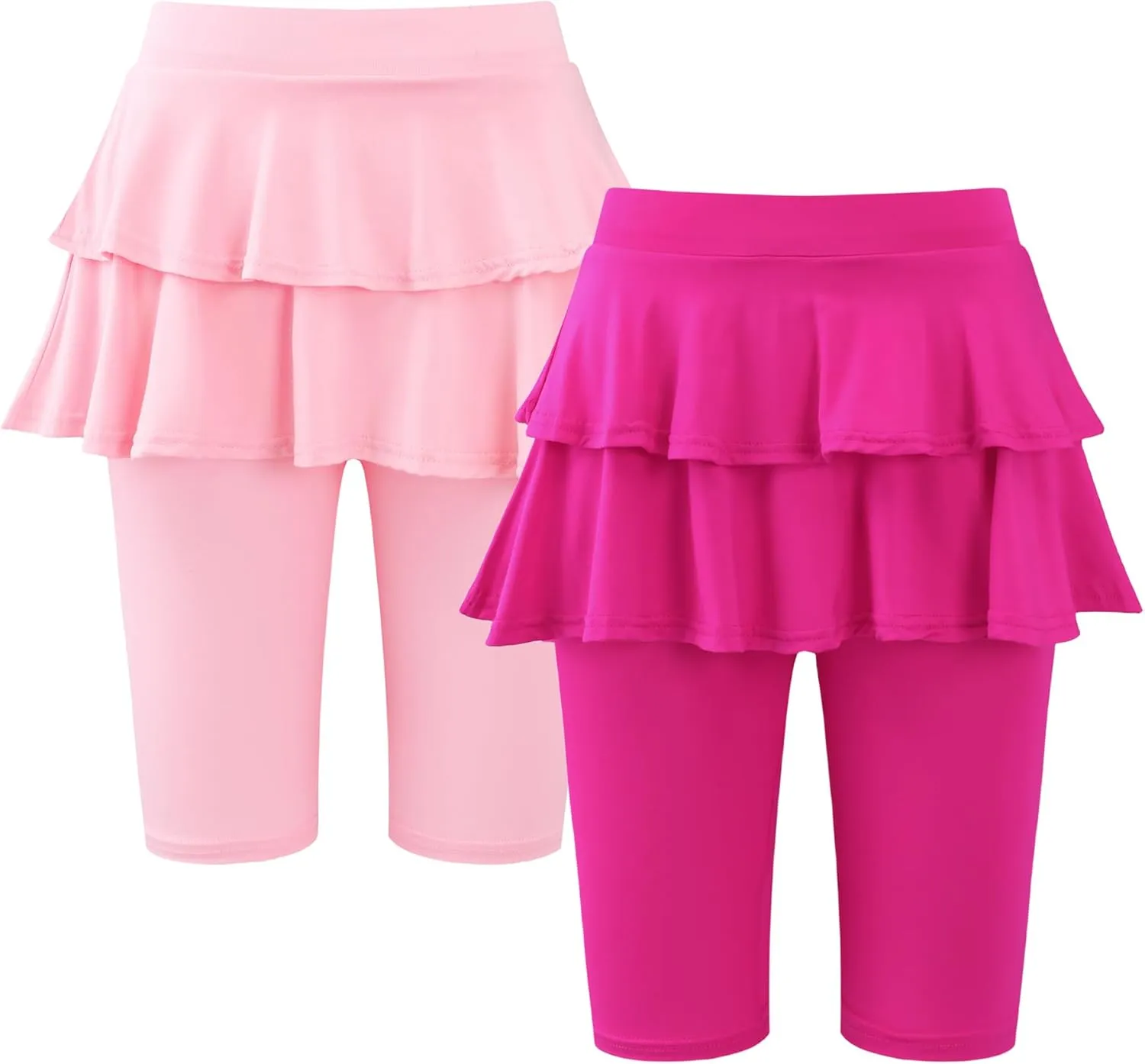 Girls 4-12 Years Knee-Length Skirted Leggings, Summer Stretchy Athletic Pants for Toddler Kids - Breathable & Durable