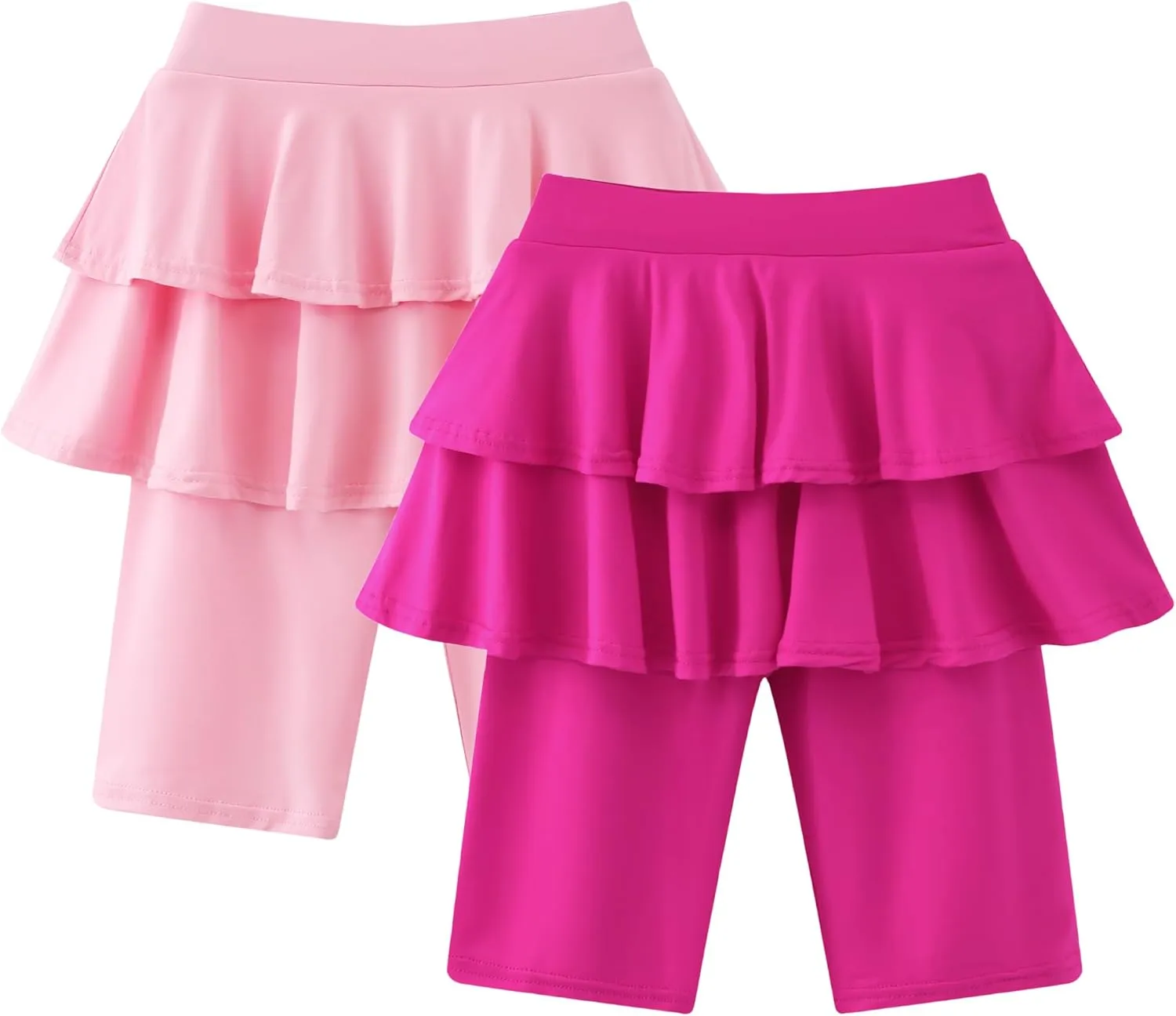 Girls 4-12 Years Knee-Length Skirted Leggings, Summer Stretchy Athletic Pants for Toddler Kids - Breathable & Durable