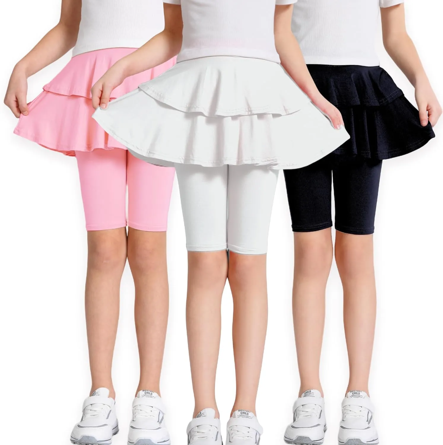 Girls 4-12 Years Knee-Length Skirted Leggings, Summer Stretchy Athletic Pants for Toddler Kids - Breathable & Durable