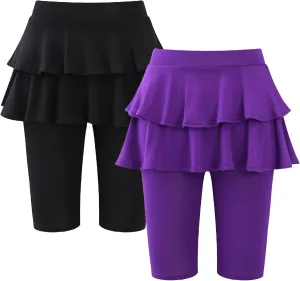 Girls 4-12 Years Knee-Length Skirted Leggings, Summer Stretchy Athletic Pants for Toddler Kids - Breathable & Durable