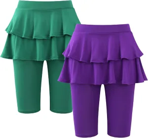 Girls 4-12 Years Knee-Length Skirted Leggings, Summer Stretchy Athletic Pants for Toddler Kids - Breathable & Durable