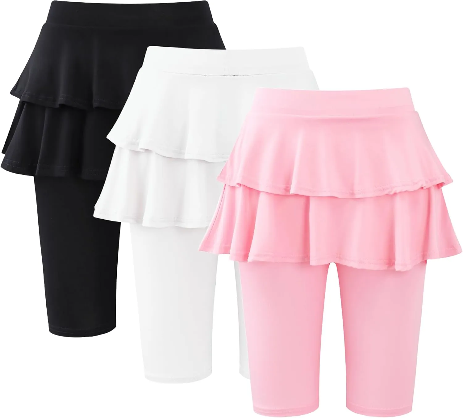 Girls 4-12 Years Knee-Length Skirted Leggings, Summer Stretchy Athletic Pants for Toddler Kids - Breathable & Durable