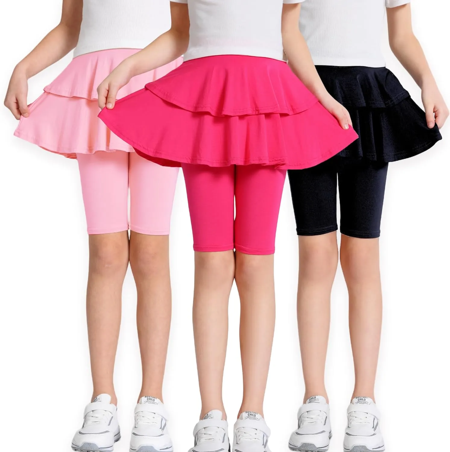 Girls 4-12 Years Knee-Length Skirted Leggings, Summer Stretchy Athletic Pants for Toddler Kids - Breathable & Durable