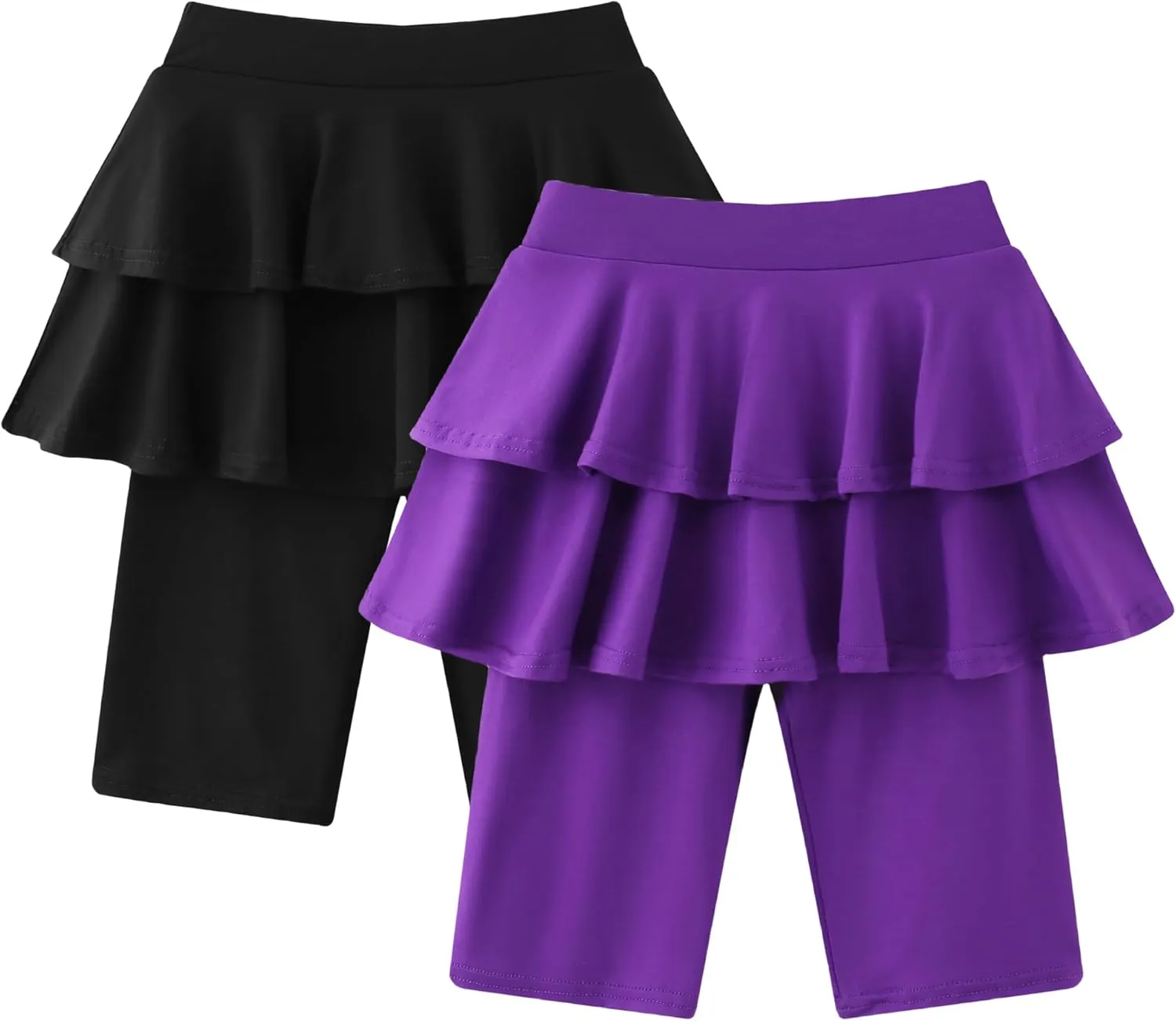 Girls 4-12 Years Knee-Length Skirted Leggings, Summer Stretchy Athletic Pants for Toddler Kids - Breathable & Durable