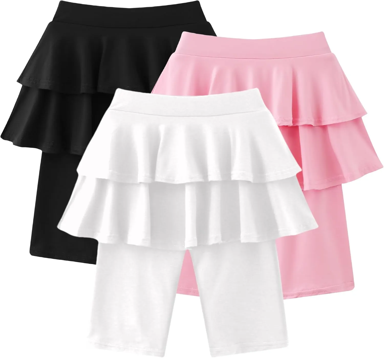 Girls 4-12 Years Knee-Length Skirted Leggings, Summer Stretchy Athletic Pants for Toddler Kids - Breathable & Durable